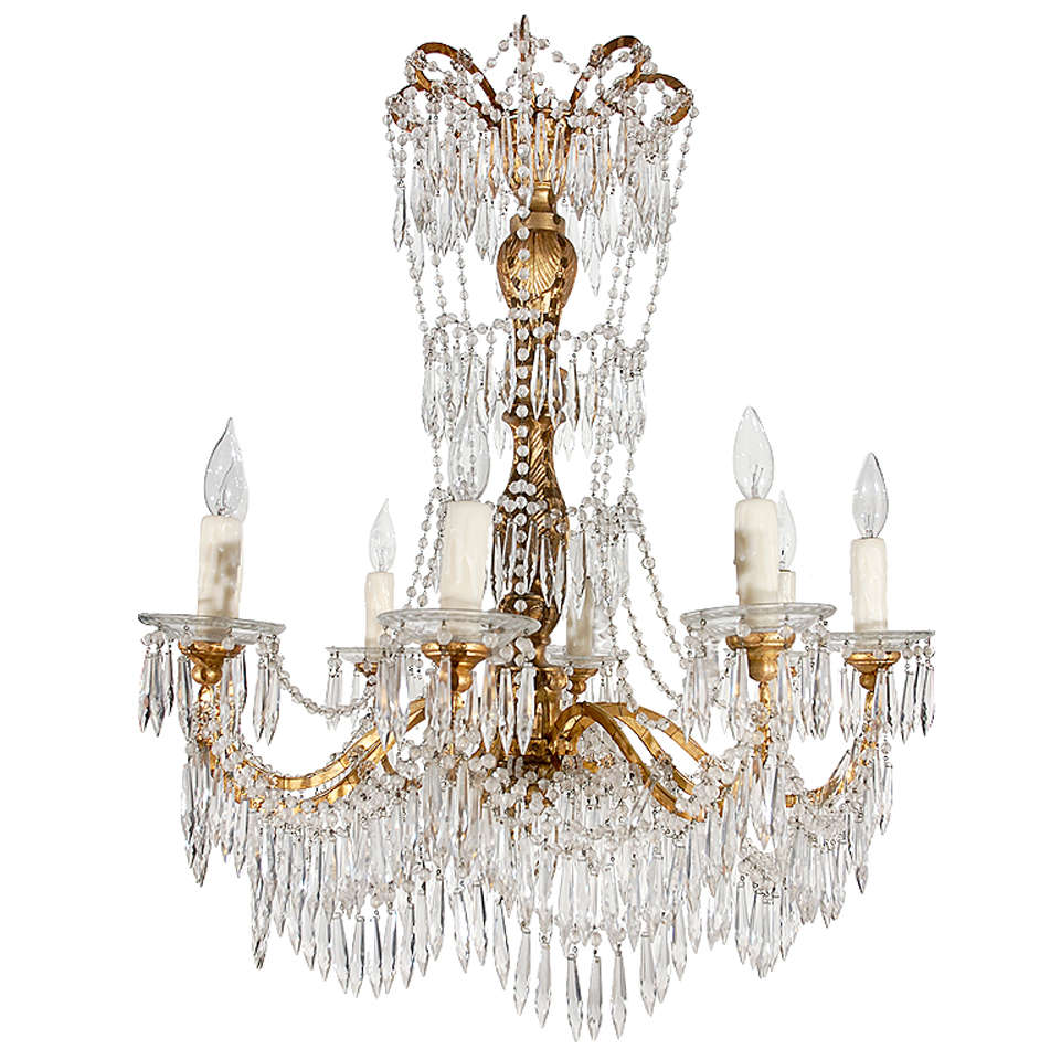 Elegant Gilt-Wood and Cut Crystal Chandelier For Sale