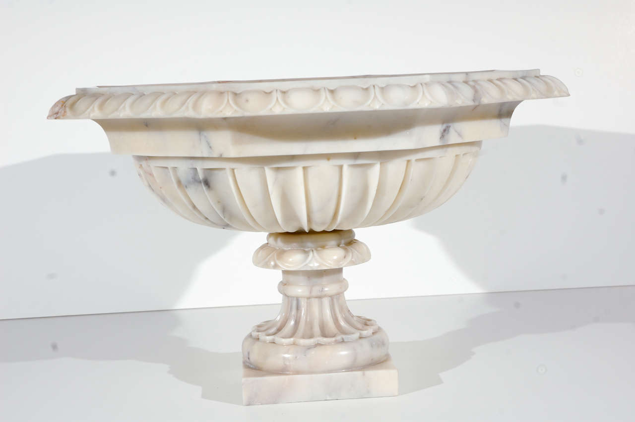 Pair of White Marble Tazzas