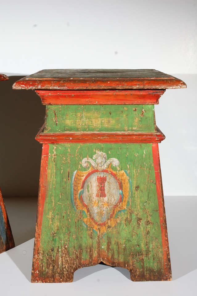 Italian Pair of Tuscan, Painted Stools
