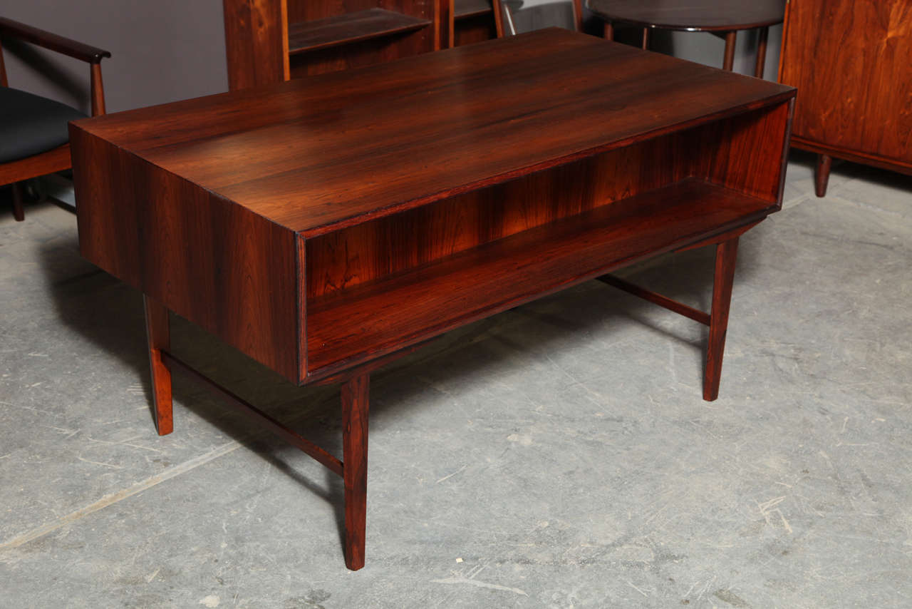 Danish Modern Rosewood Desk with Inset Drawers and Open Shelf In Excellent Condition In New York, NY
