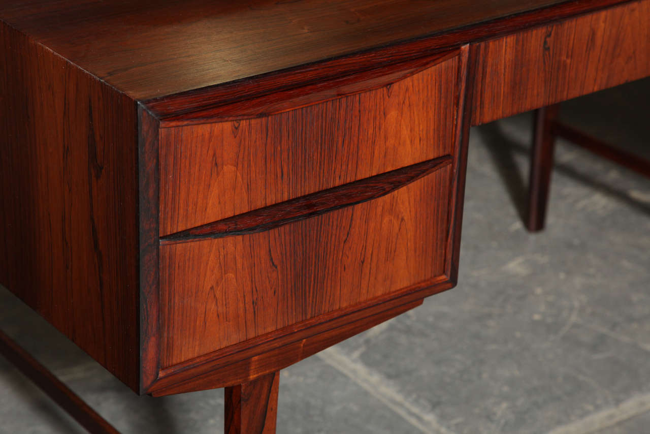 Mid-20th Century Danish Modern Rosewood Desk with Inset Drawers and Open Shelf