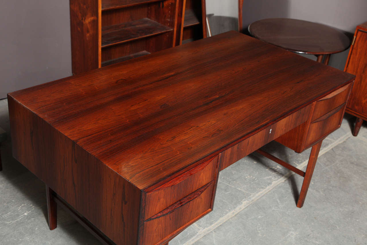Danish Modern Rosewood Desk with Inset Drawers and Open Shelf 4