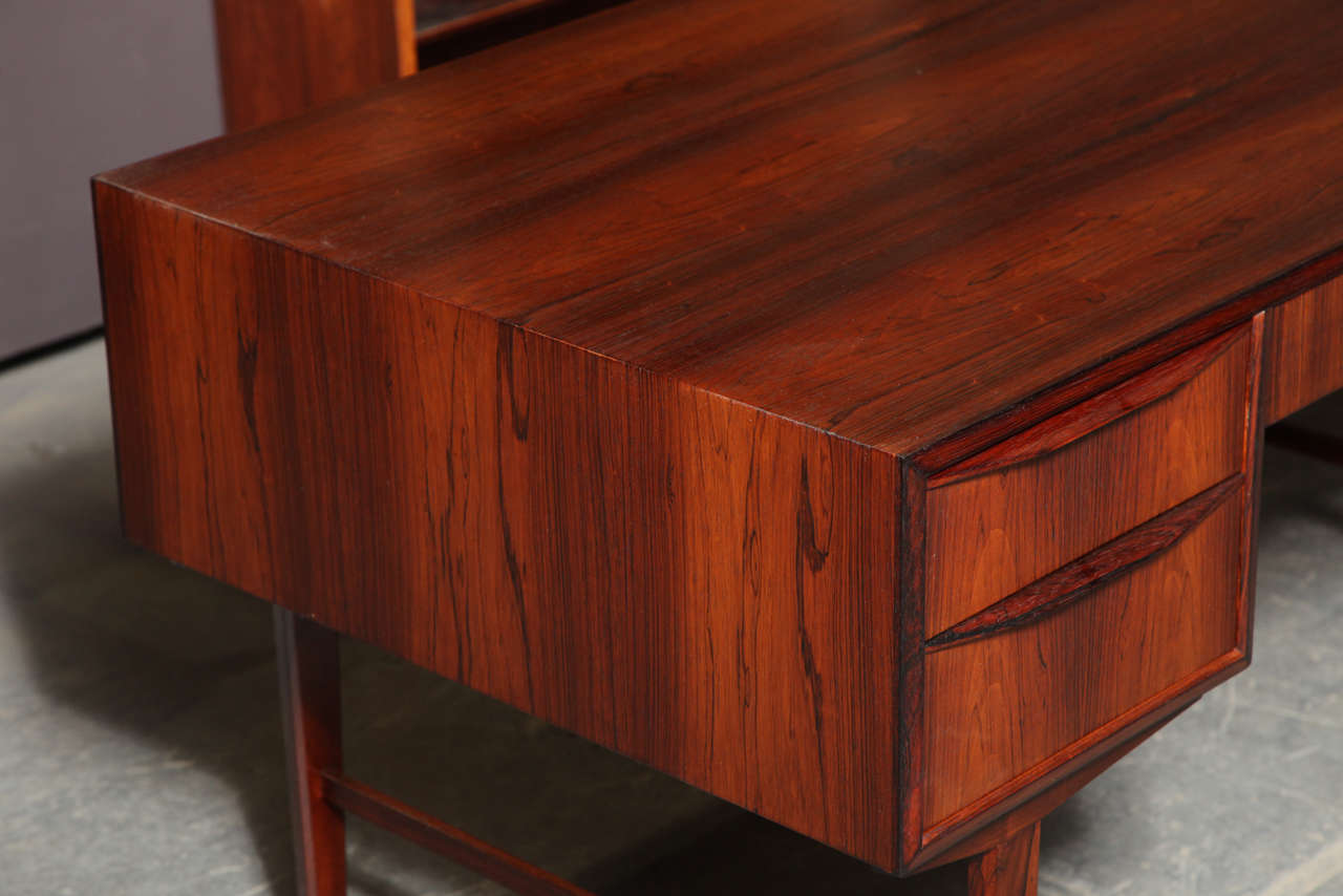 Danish Modern Rosewood Desk with Inset Drawers and Open Shelf 5