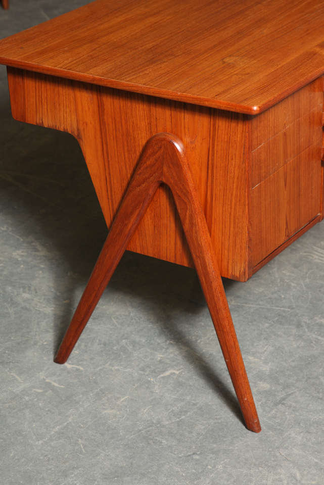 Mid-20th Century Atomic Era Danish Modern Teak 2-Sided Desk with Tambour Cabinet