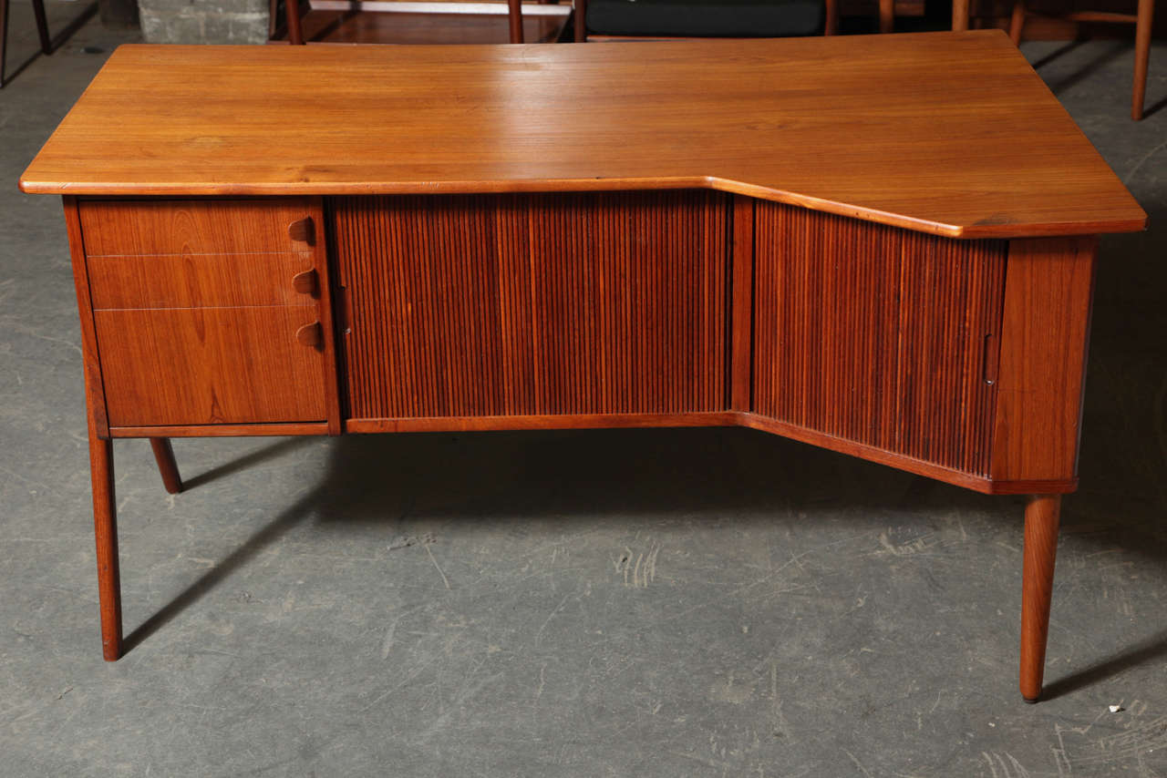 Atomic Era Danish Modern Teak 2-Sided Desk with Tambour Cabinet 1