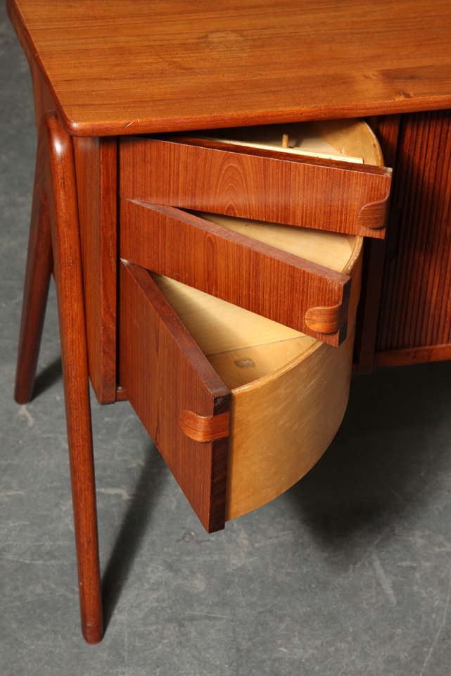 Atomic Era Danish Modern Teak 2-Sided Desk with Tambour Cabinet 2