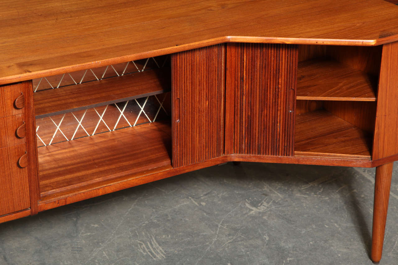 Atomic Era Danish Modern Teak 2-Sided Desk with Tambour Cabinet 3