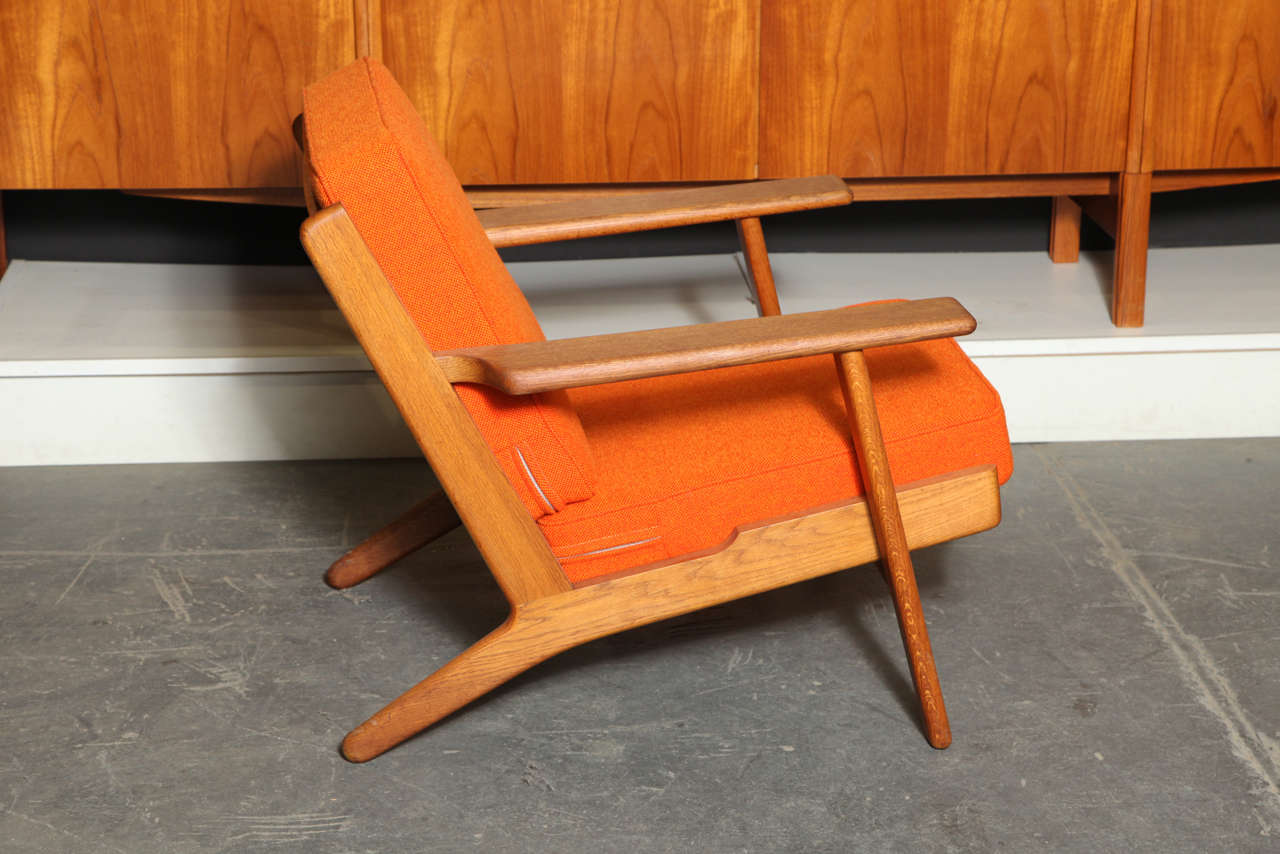 Danish Pair of Teak Paddle Arm Chairs with Orange Fabric
