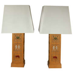 Pair of Table Lamps with Astrological Signs