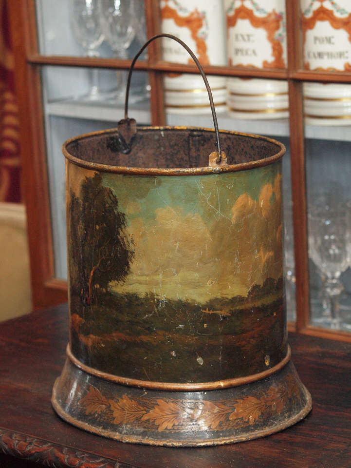 18th Century and Earlier French Painted Tole Peat Bucket
