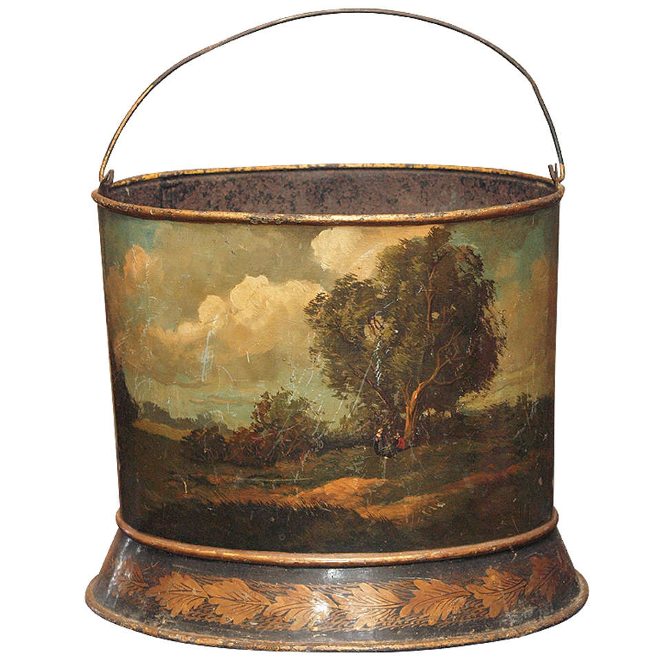 French Painted Tole Peat Bucket