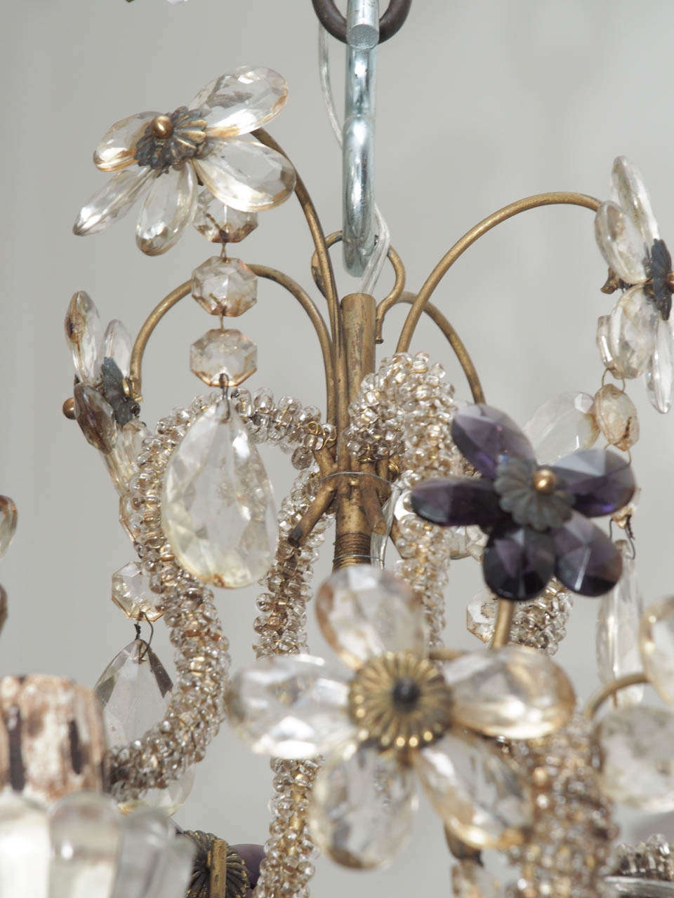 Italian Delightful Pair of Crystal Flower Chandeliers