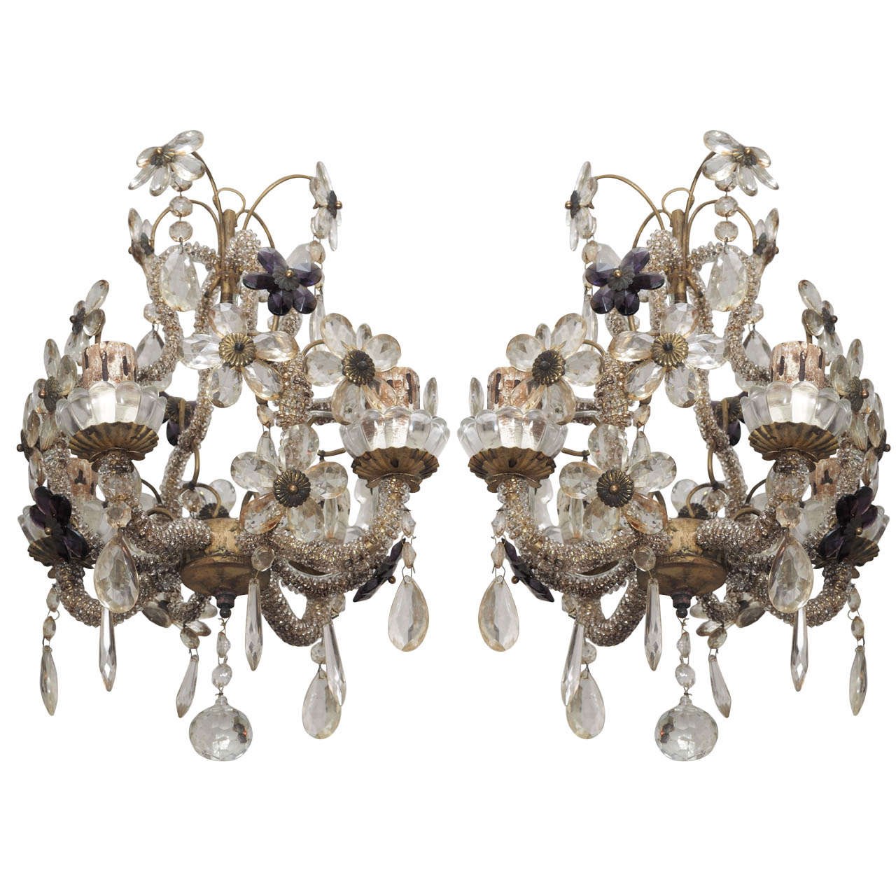 Delightful Pair of Crystal Flower Chandeliers
