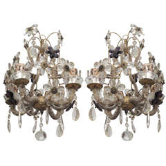 Delightful Pair of Crystal Flower Chandeliers