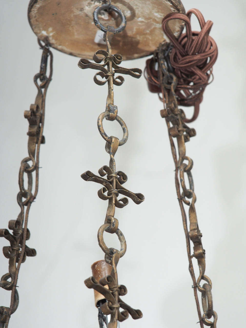 19th Century Painted Wood Chandelier with Detailed Grape Leaf Carvings For Sale