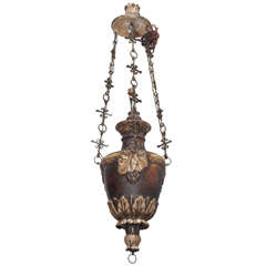 Painted Wood Chandelier with Detailed Grape Leaf Carvings