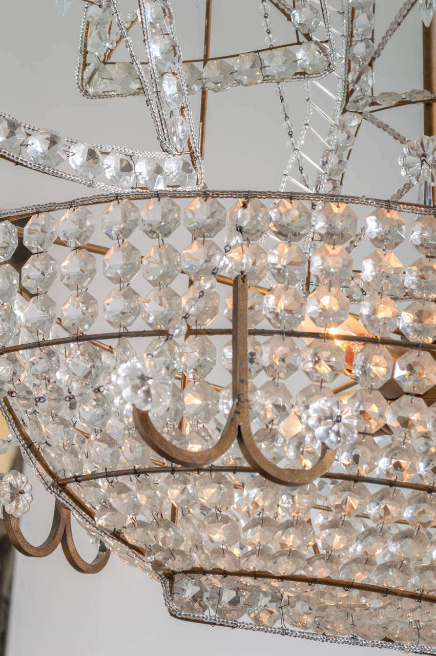 Beautiful Rare Venetian Chandelier Of A Sailboat With Hand Cut Crystals In Excellent Condition In Larkspur, CA