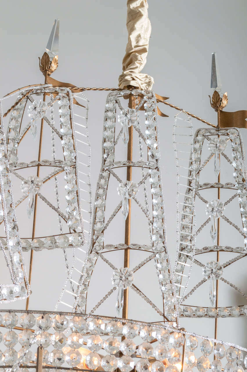Beautiful Rare Venetian Chandelier Of A Sailboat With Hand Cut Crystals 1