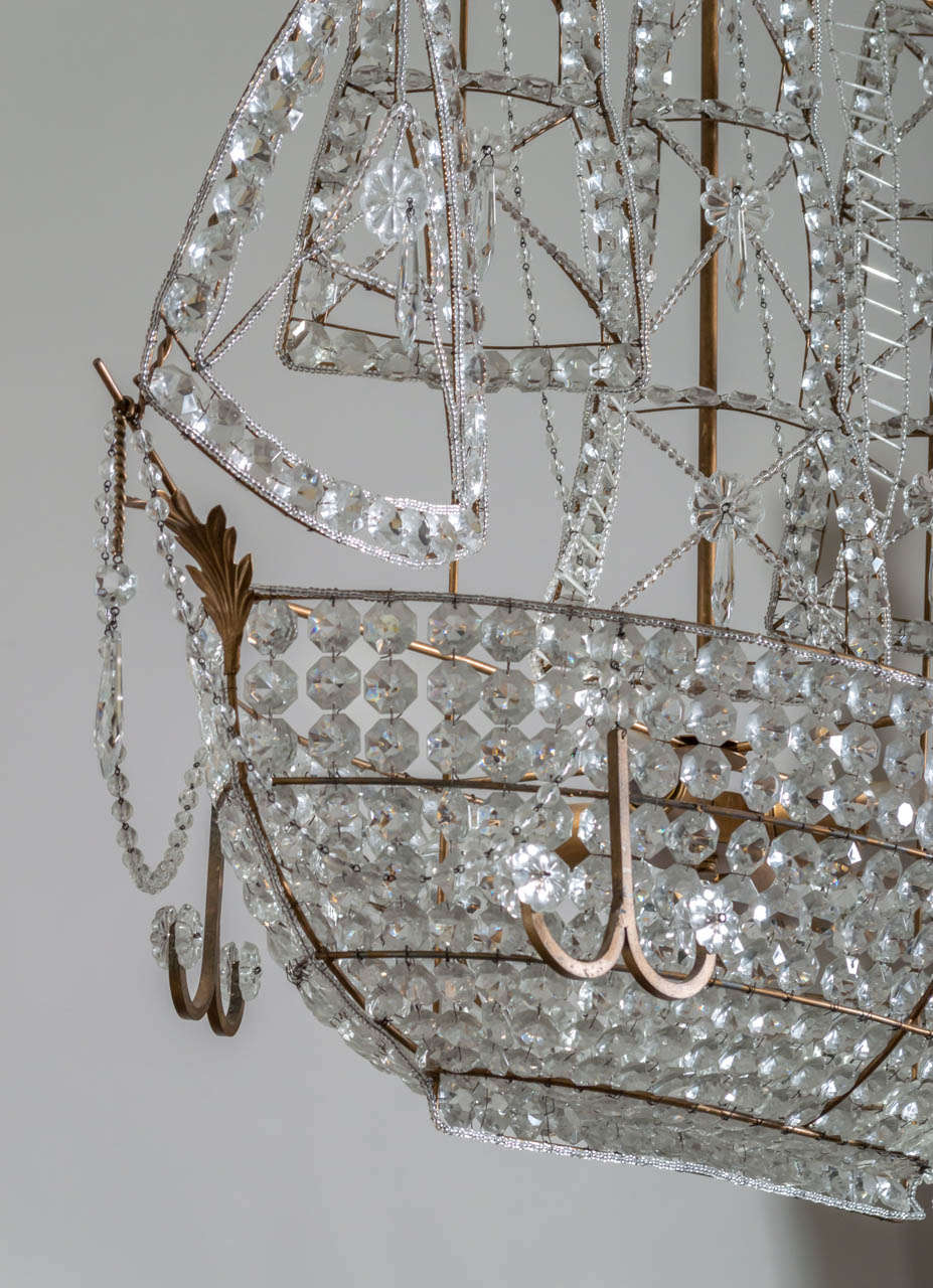 Beautiful Rare Venetian Chandelier Of A Sailboat With Hand Cut Crystals 2