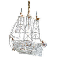 Beautiful Rare Venetian Chandelier Of A Sailboat With Hand Cut Crystals