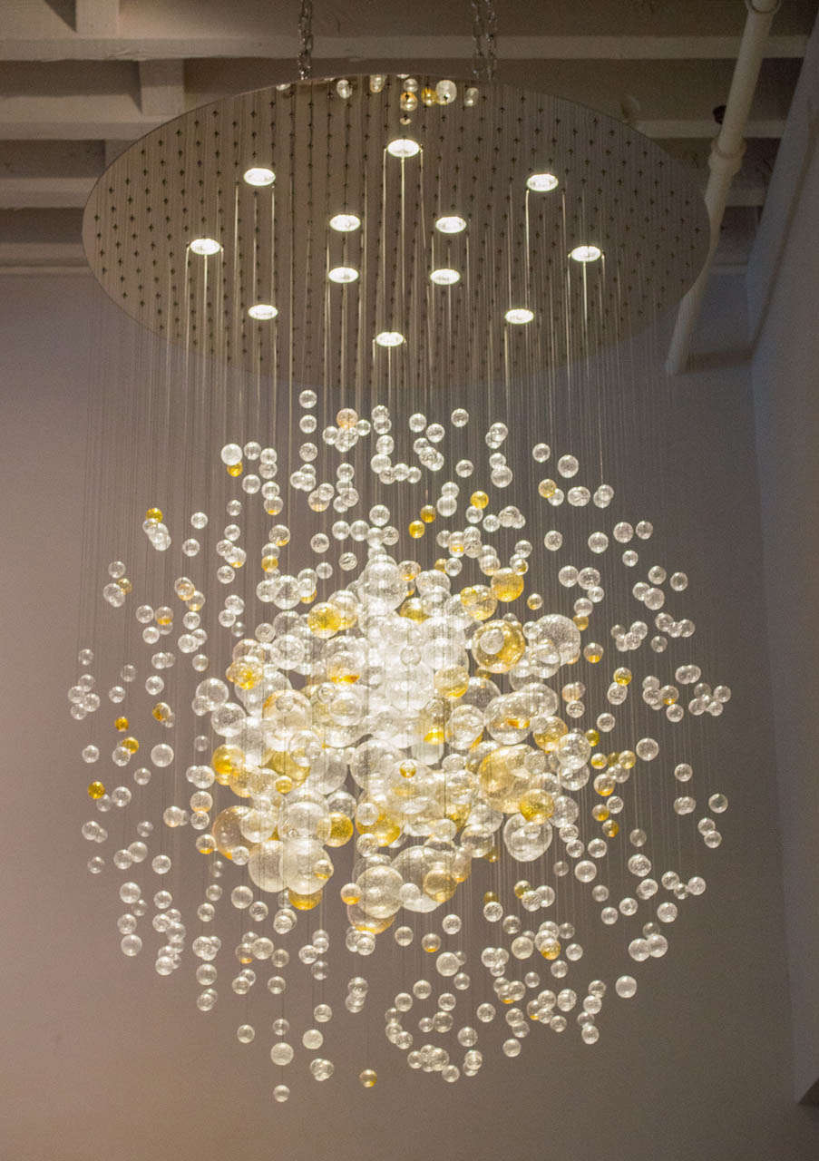 Beautiful 'Bubbles in Space' Glass Chandelier In Clear And Champagne Glass
