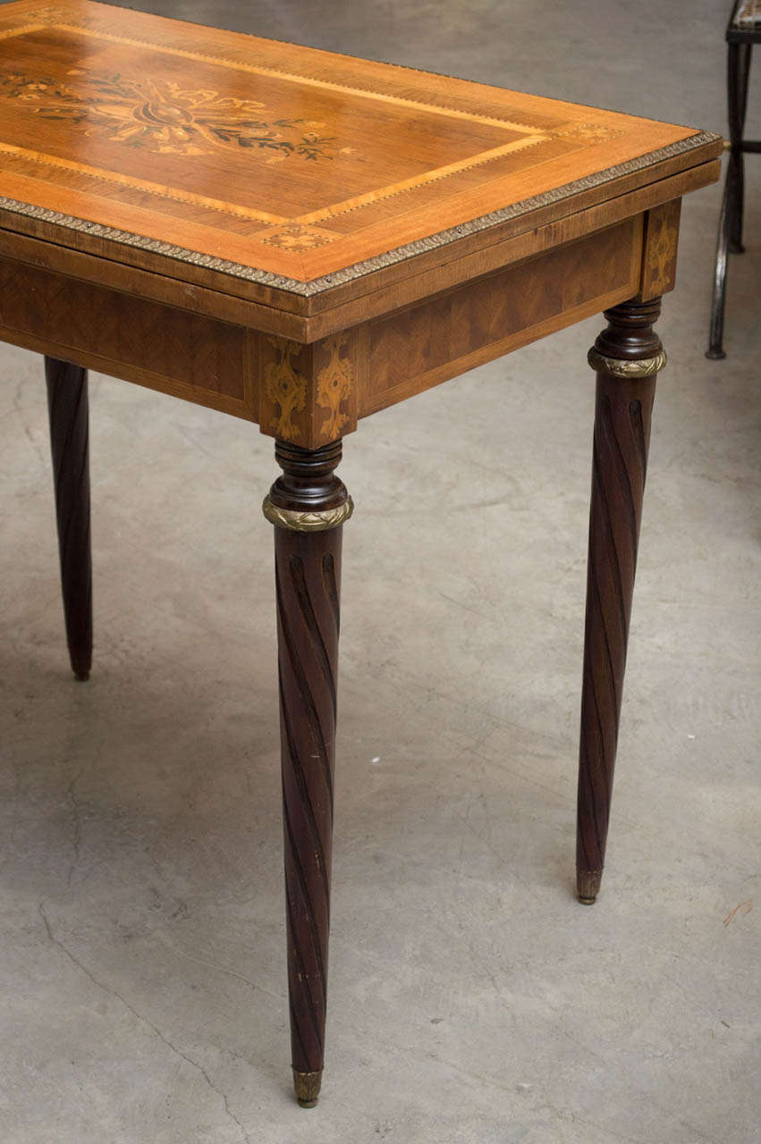 Late 19th Century French Fruitwood Card Table with Elaborate Wood Inlay In Good Condition In Larkspur, CA