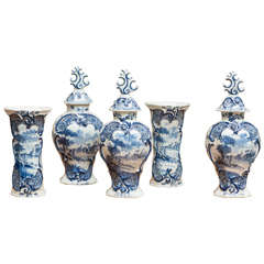 18th Century Hand Painted Porcelain Delft Blue Jars and Vases