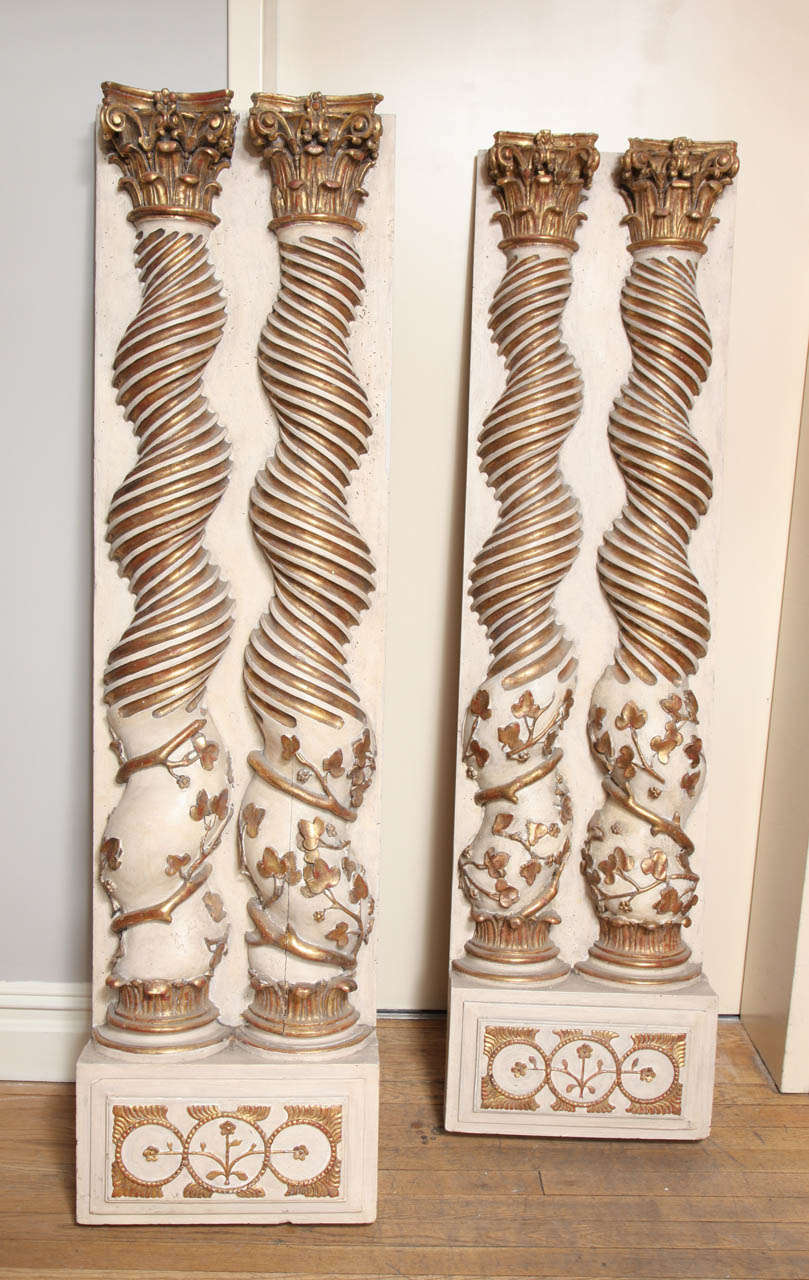 Baroque Pair of Hand-Carved Solominic Half Columns in the Manner of Bernini