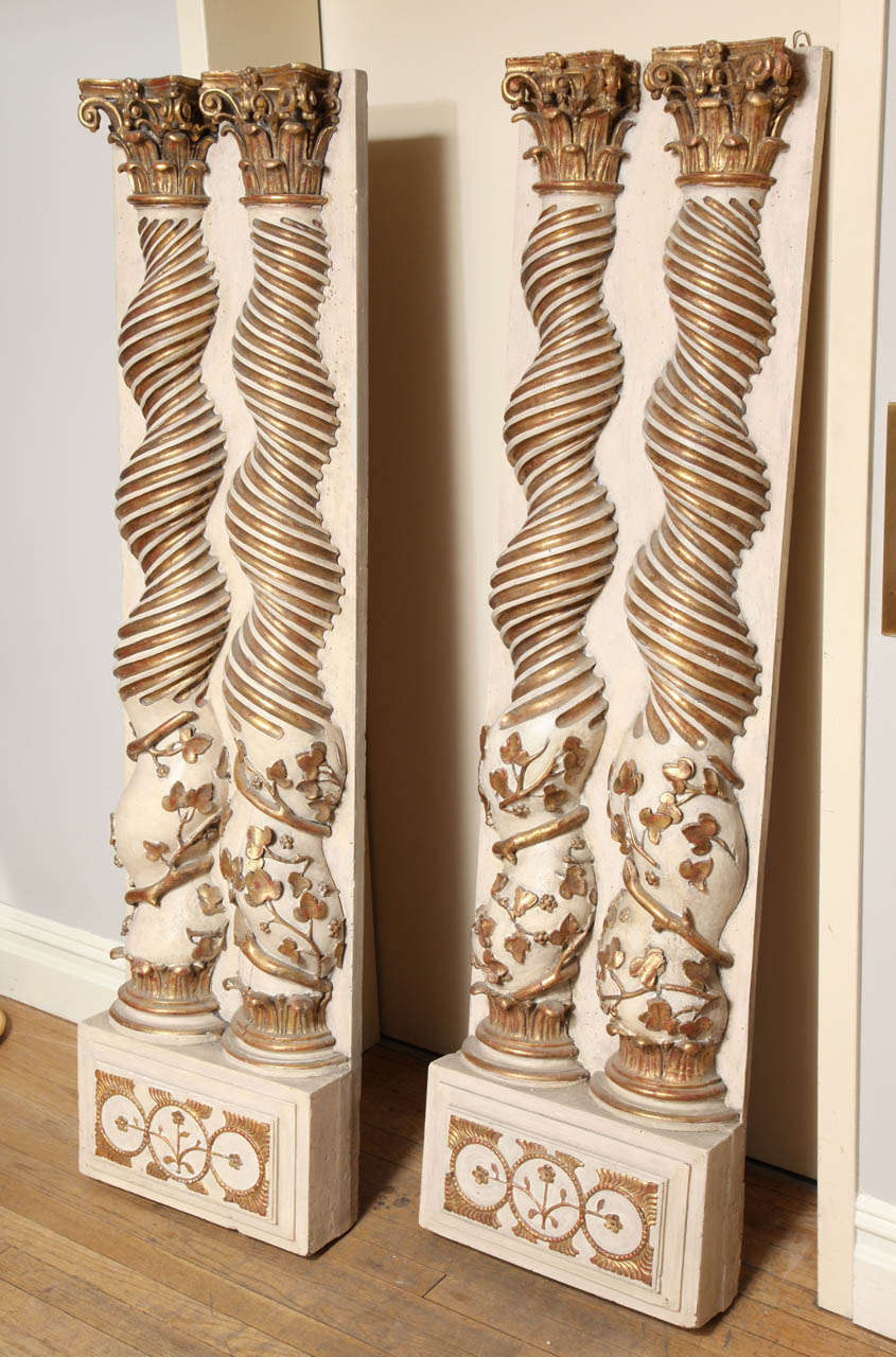Gilt Pair of Hand-Carved Solominic Half Columns in the Manner of Bernini