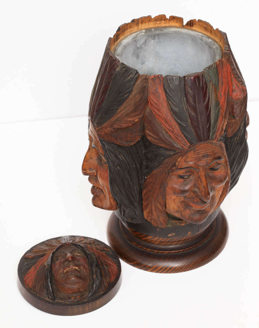 Hand-carved Wooden Indian Tobacco Box For Sale 3