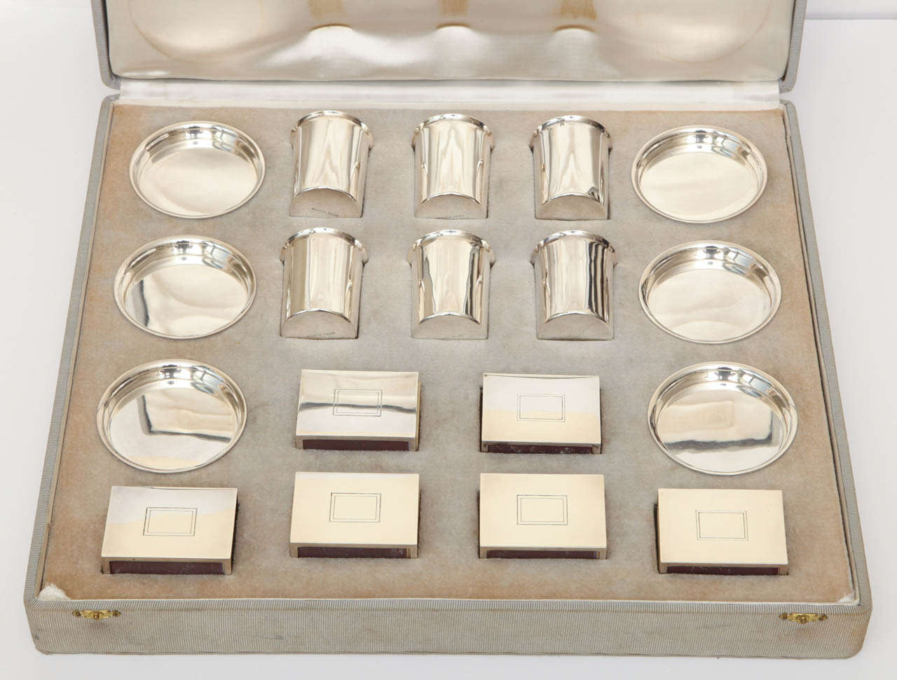 French Hermes Sterling Silver Smoking Suite In Original Box
