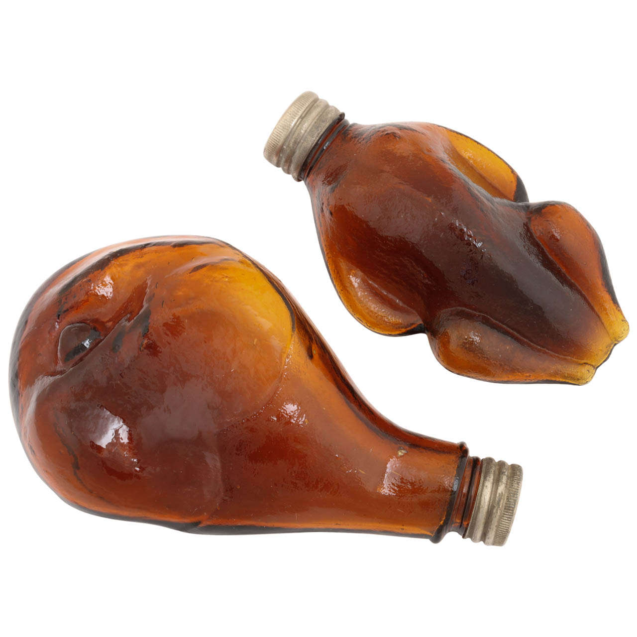 Foust Distillery Handblown Amber Glass Turkey & Ham Bone Flasks For Sale