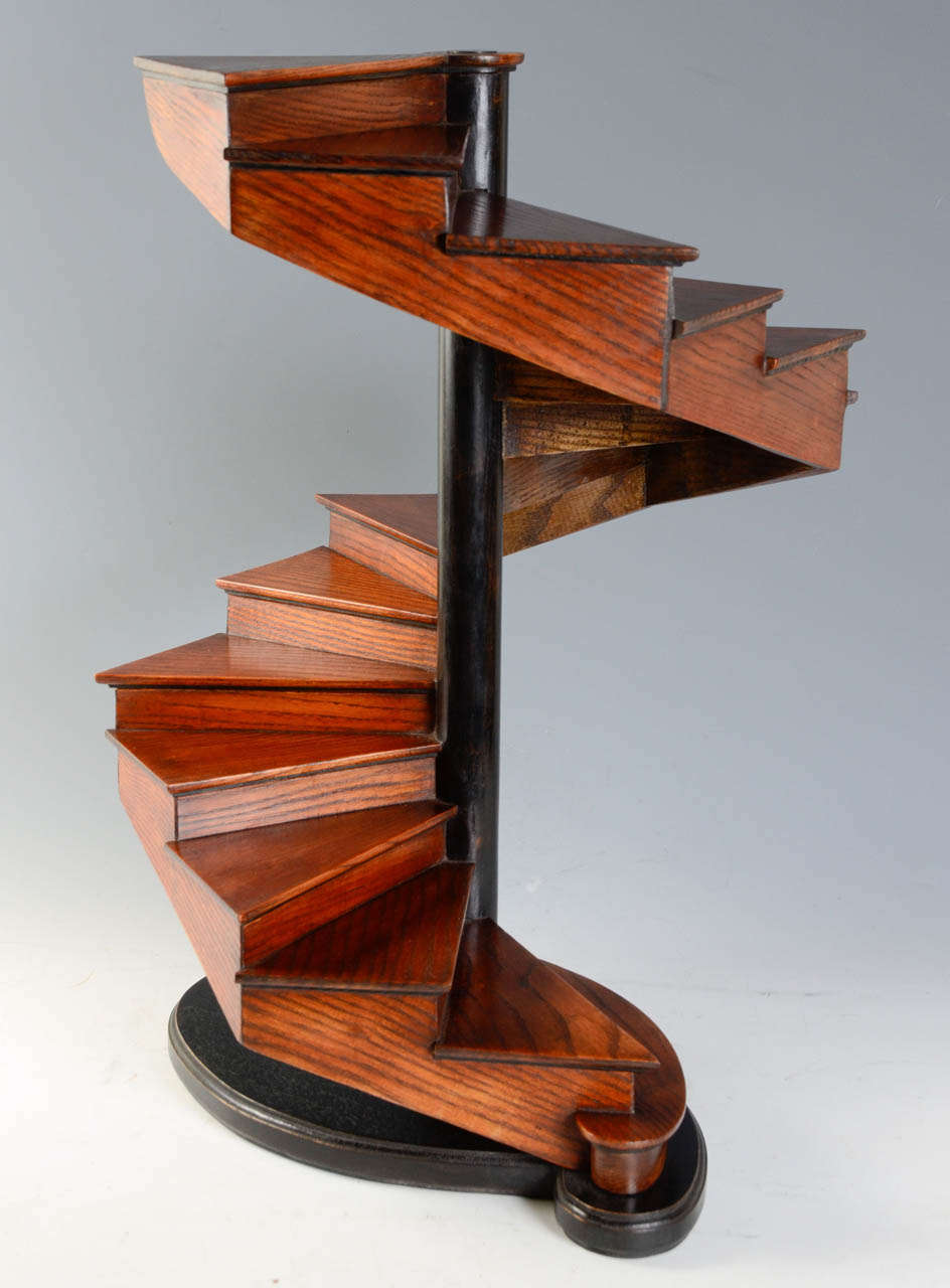 A hexagonal Stairway Mounted on a Stringer Rather than a Central Pole. French, Oakwood, late 19th century.