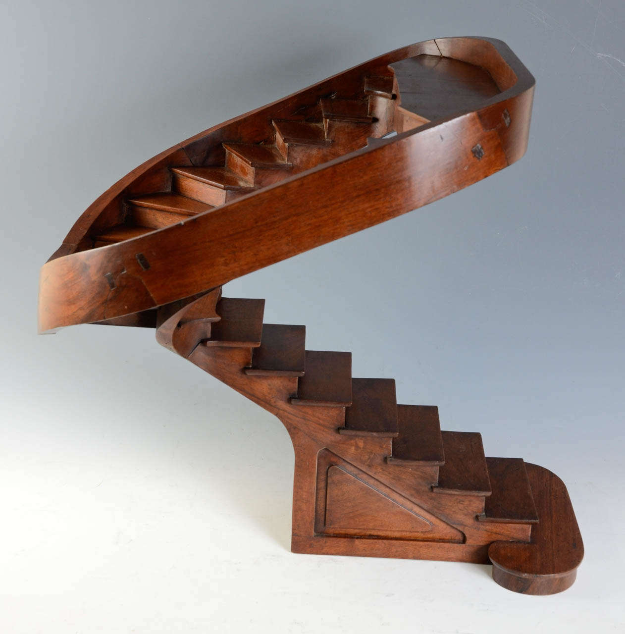 French 19th Century Carved Walnut Masterpiece, Double Revolution Spiral Staircase Model