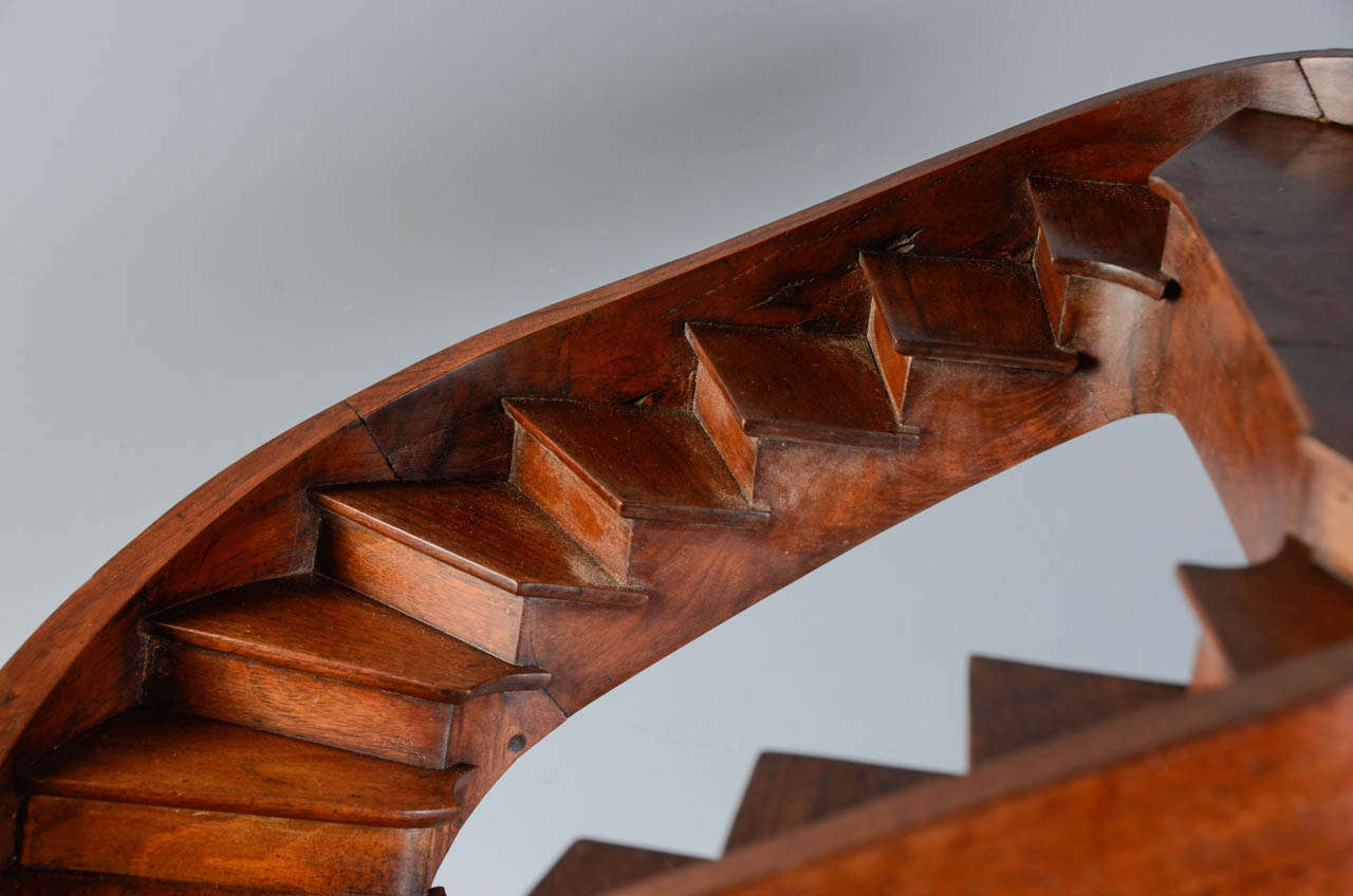 19th Century Carved Walnut Masterpiece, Double Revolution Spiral Staircase Model In Excellent Condition In Paris, FR