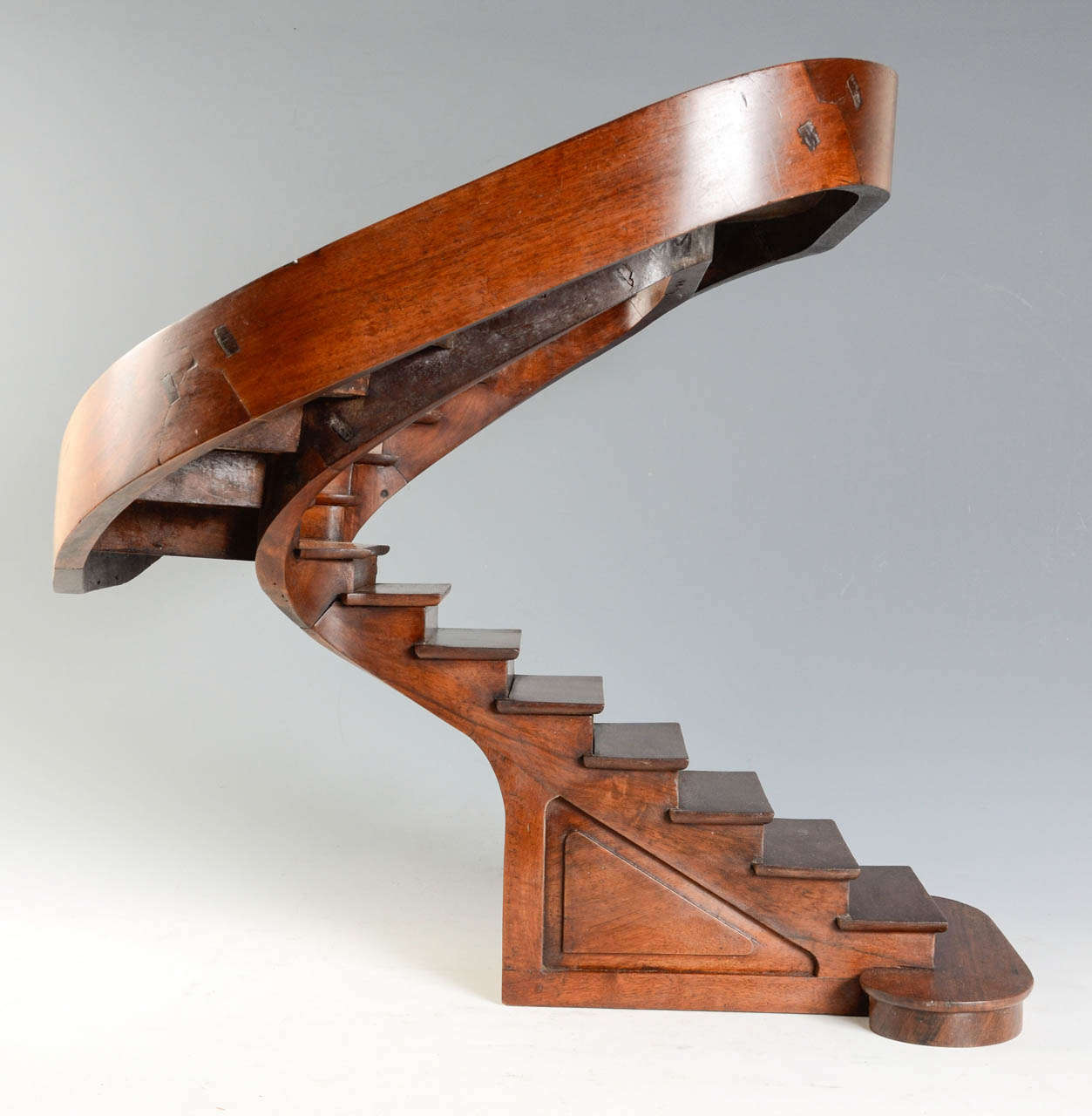19th Century Carved Walnut Masterpiece, Double Revolution Spiral Staircase Model 1
