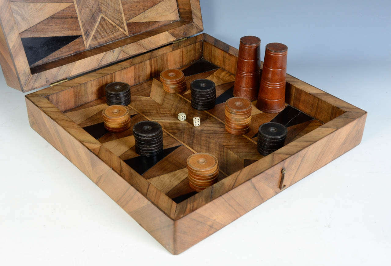 Wood 18th Century French Chess, Mill and Backgammon Games Interior