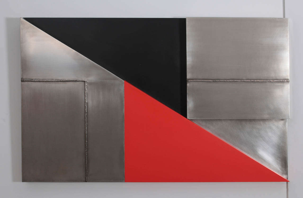 2009 Stainless Steel Orthogonal Construction By Arthur Carter with Red and Black Triangles.
48