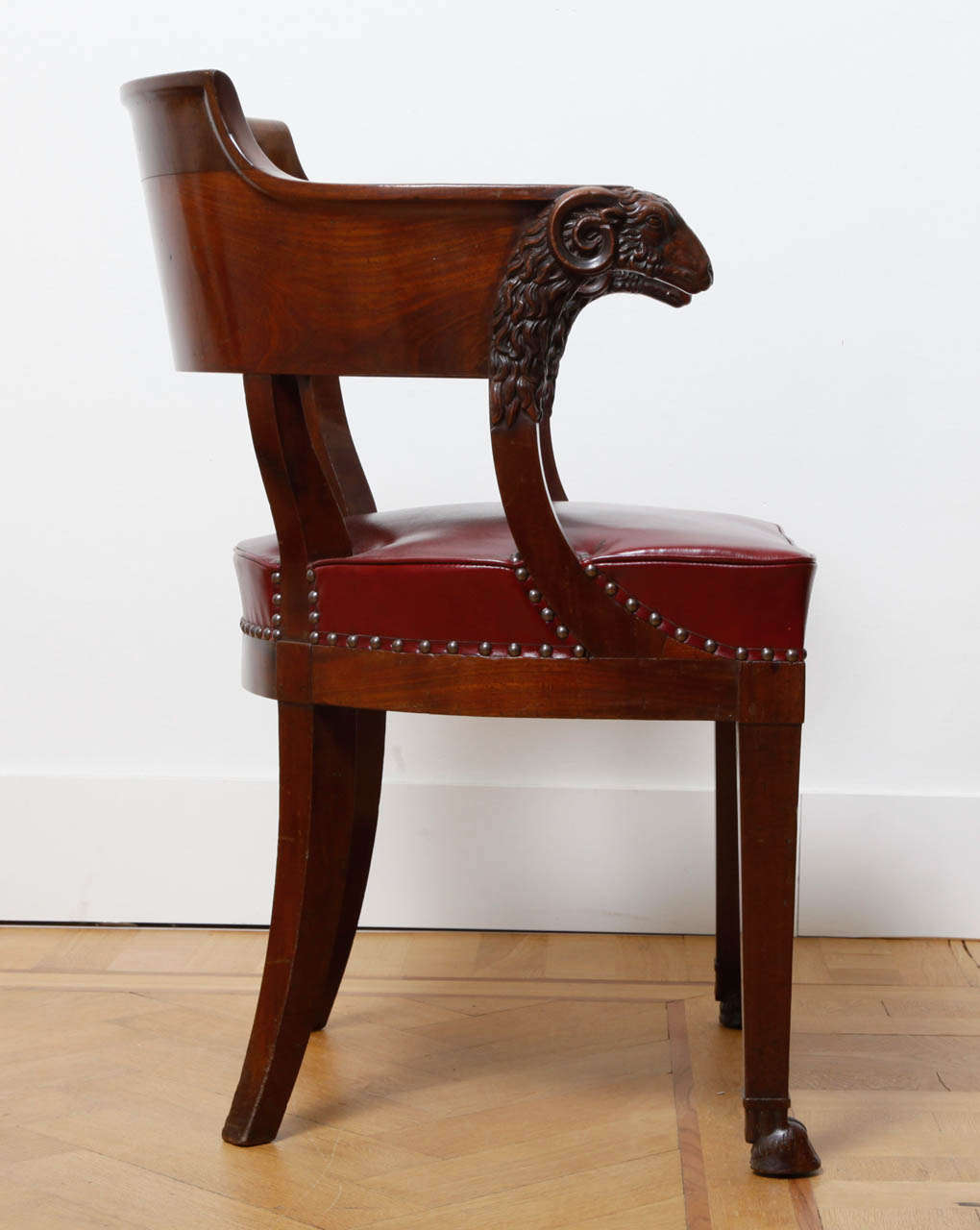 French Empire Office Chair Decorated With Ram's Heads For Sale
