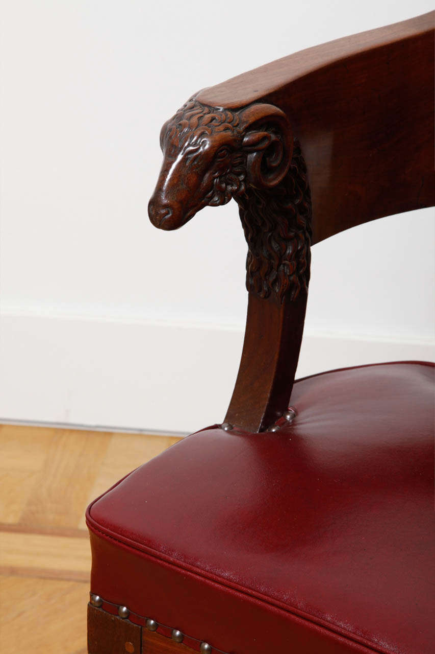 19th Century Empire Office Chair Decorated With Ram's Heads For Sale