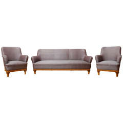Art Deco Sofa And Pair Of Chairs With Classicized Marquetry