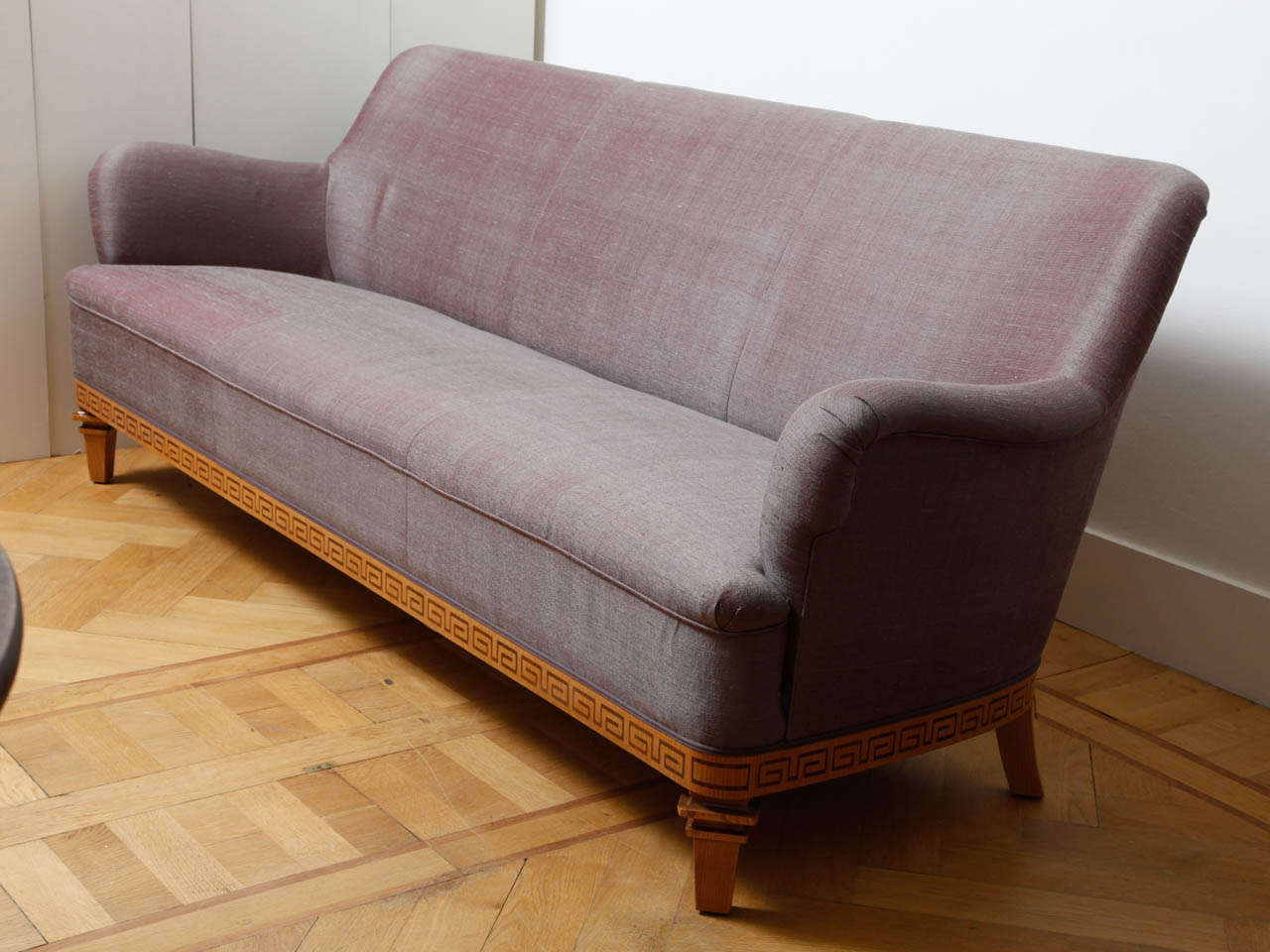 Swedish Art Deco Sofa And Pair Of Chairs With Classicized Marquetry For Sale