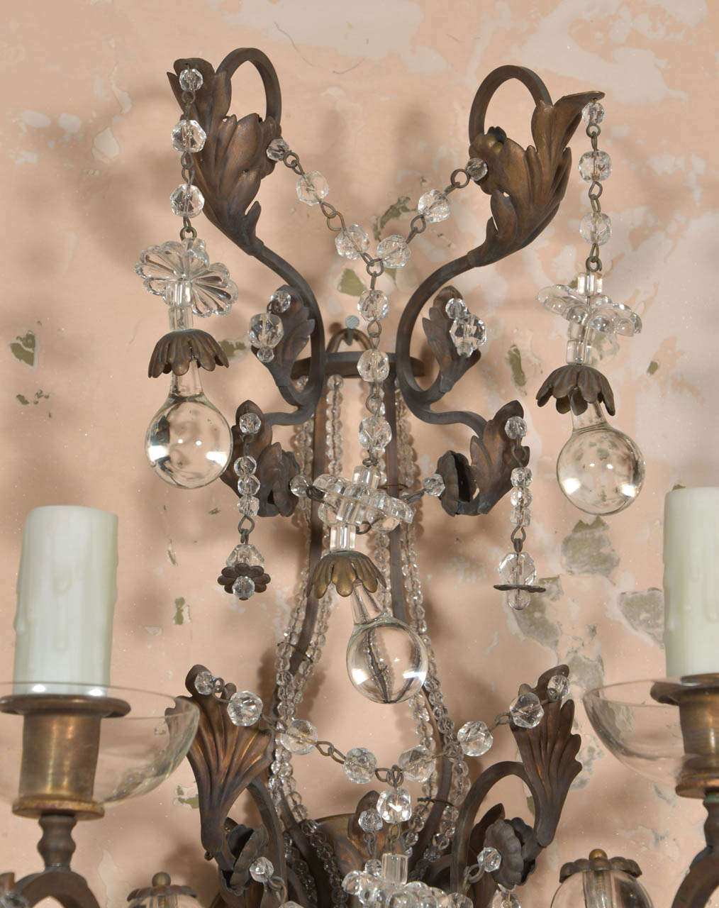 Pair French Iron and Crystal Sconces 1