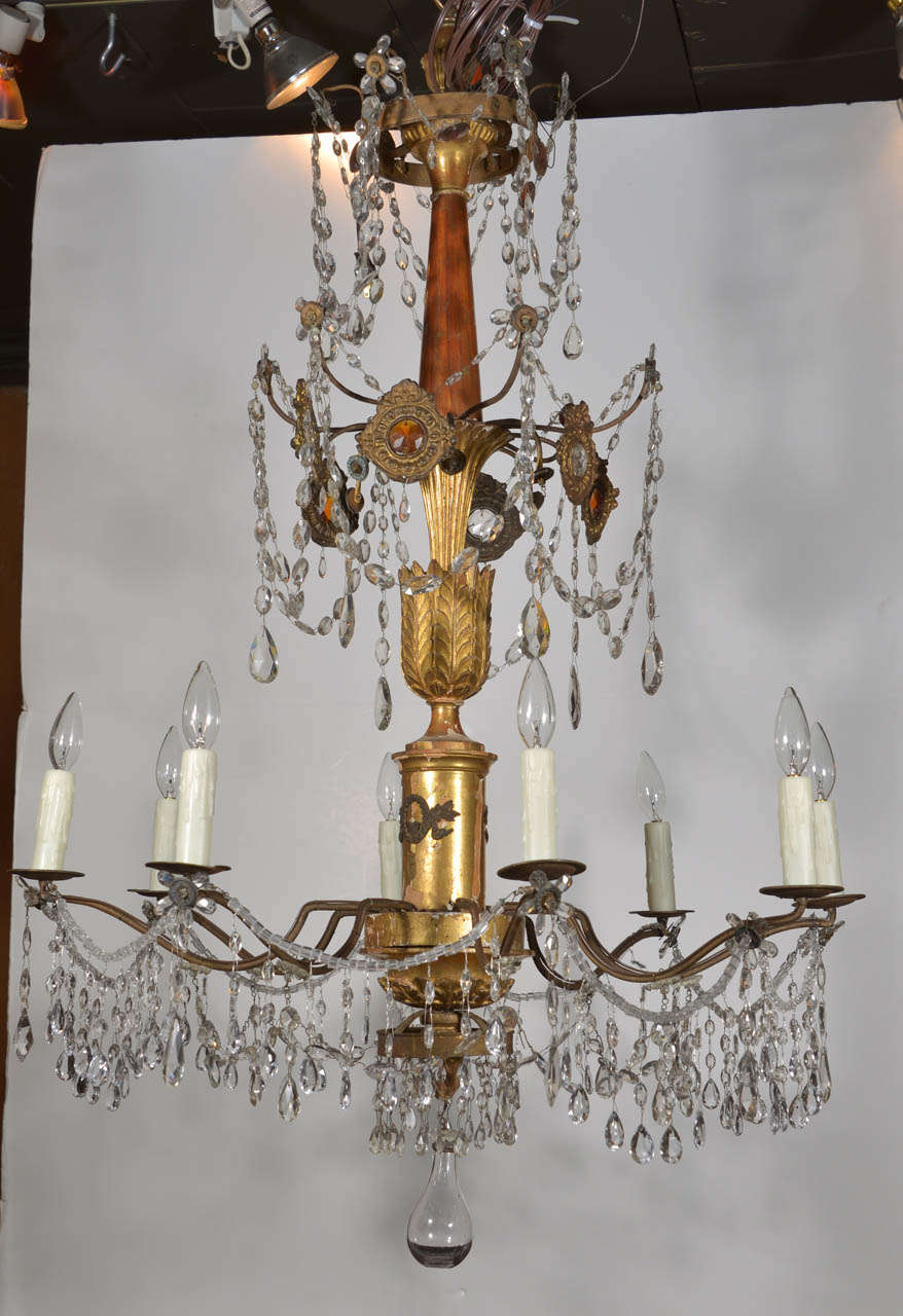 Gilded Louis XVI style Italian chandelier from Genoa. Two available at 12,700. each.