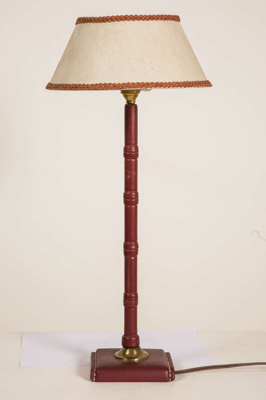 French 1950s Leather Covered Table Lamp by Jacques Adnet
