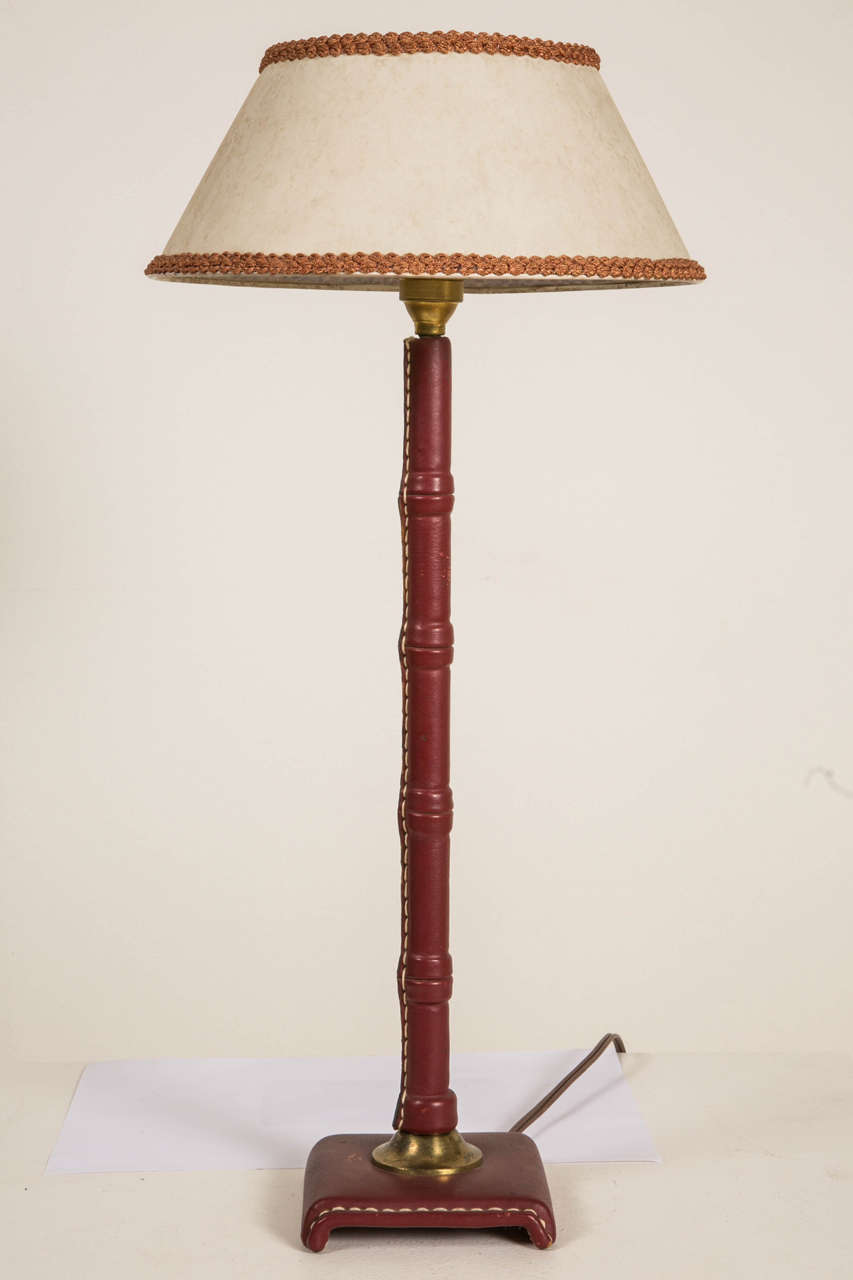 1950s Leather Covered Table Lamp by Jacques Adnet 1