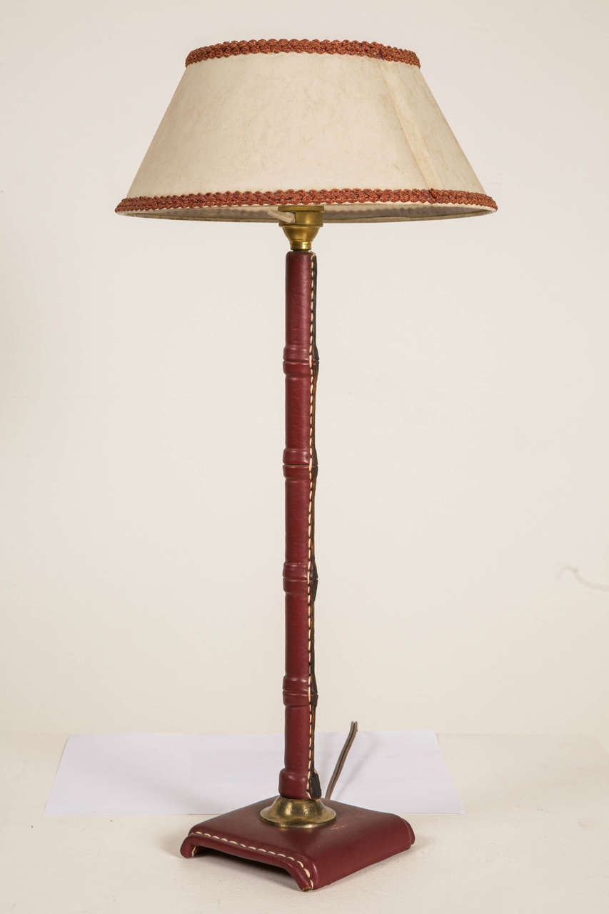 1950s Leather Covered Table Lamp by Jacques Adnet 3