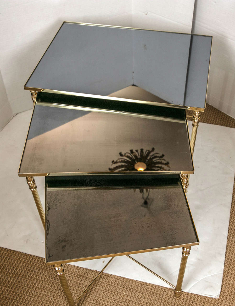 Set of Vintage French Brass Neoclassical Style Nesting Tables 3