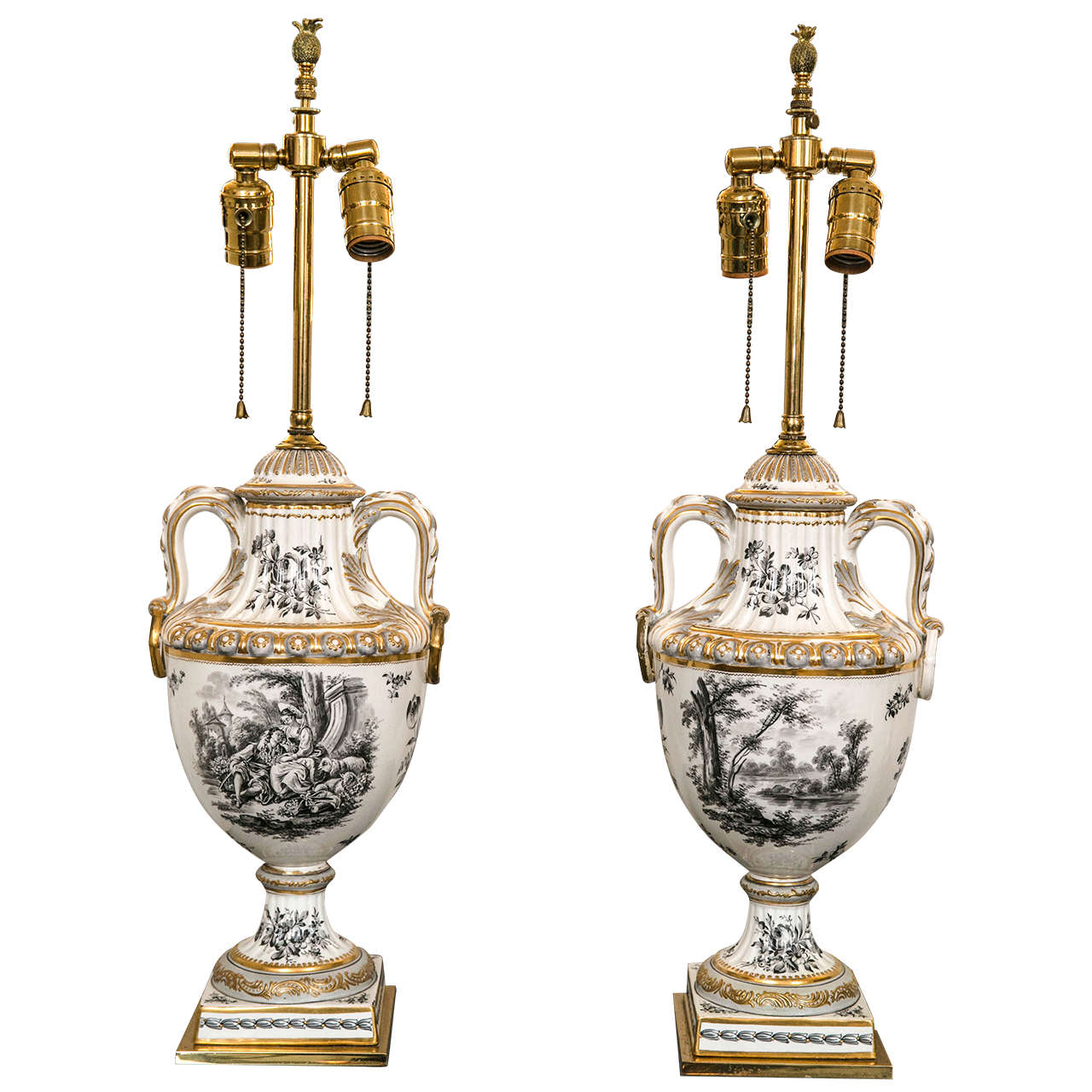 Pair of 19th Century French Porcelain Urns as Table Lamps