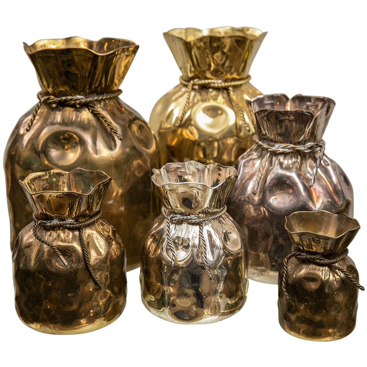 Collection of Brass and Silver "Money Sack" Vessels